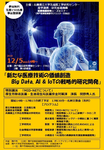 兵庫県立大学医療機器開発シーズセミナー 新たな医療技術の価値創造 Big Data Ai Iotの戦略的研究開発 神戸医療 産業都市クラスター交流会 公益財団法人神戸医療産業都市推進機構